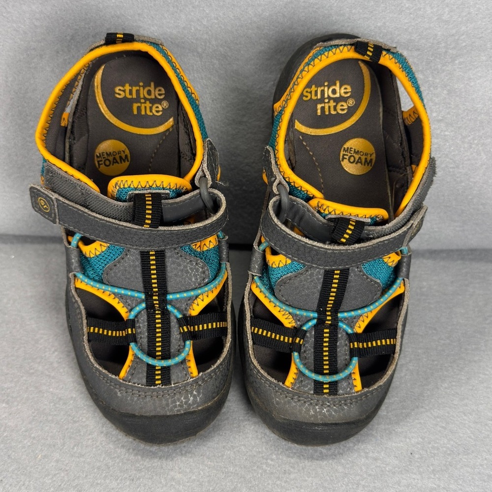 Stride Rite 9.5 Closed Toe Water Sandals Grey Teal Orange Memory Foam Sporty